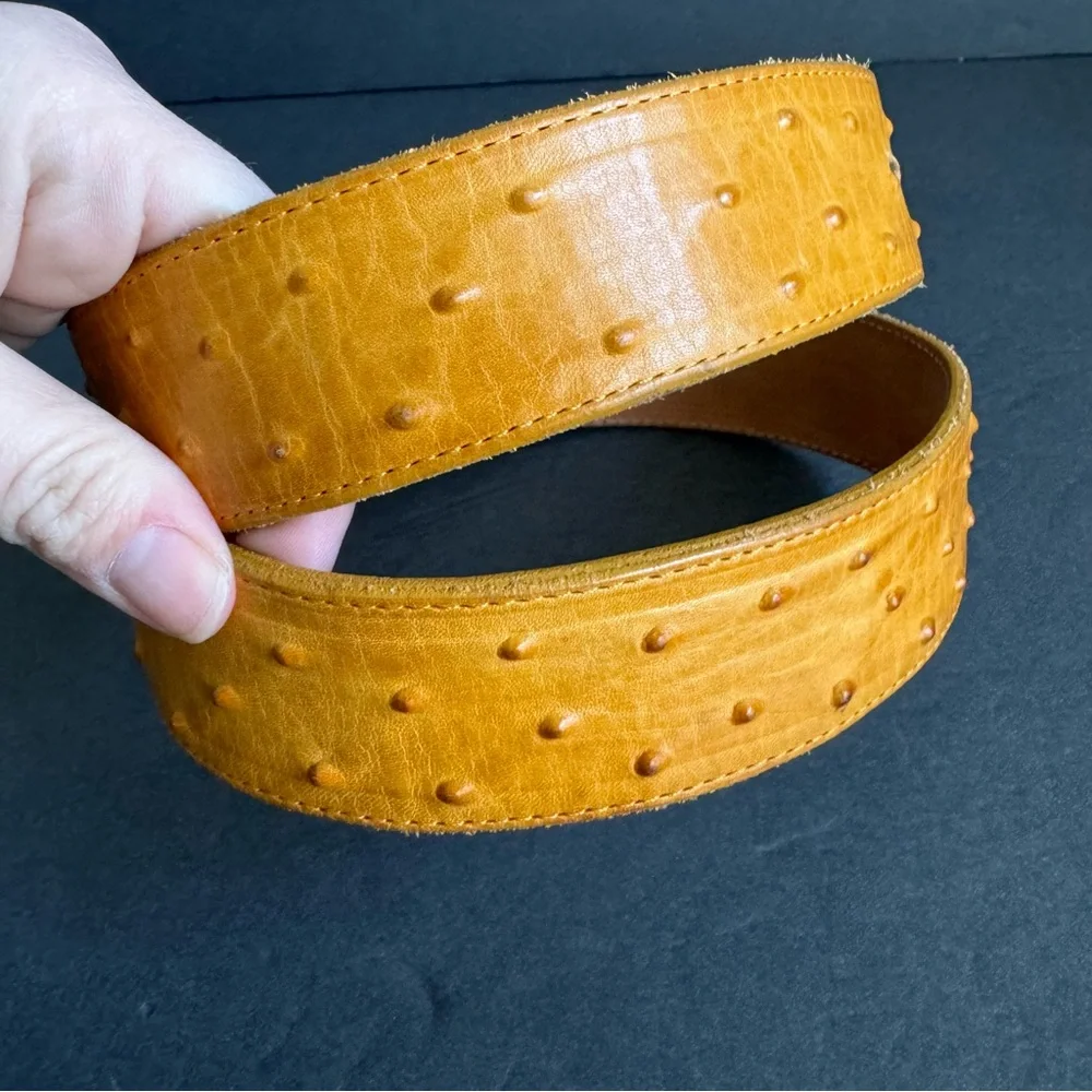 Ostrich Skin Leather Belt Gran Lider Exotic Full Quill Buttercup Western Mens 36